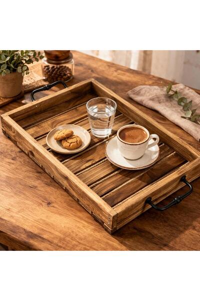 Carveni Walnut Wood Serving Tray 42X27 cm – Natural Solid Wood Coffee & Prese...