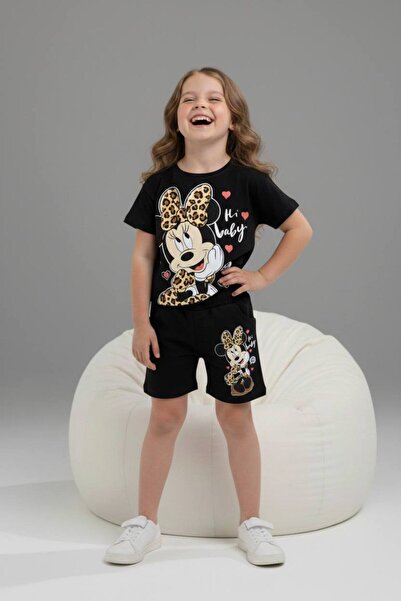 Yağmur Giyim Pjkskt M.Mause Patterned Girl's Short Sleeve Set with Shorts 6600