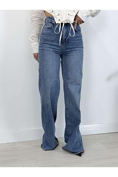 SİSTA MODA 8184 Raw Hem , Normal Waist, Palazzo Jean Trousers