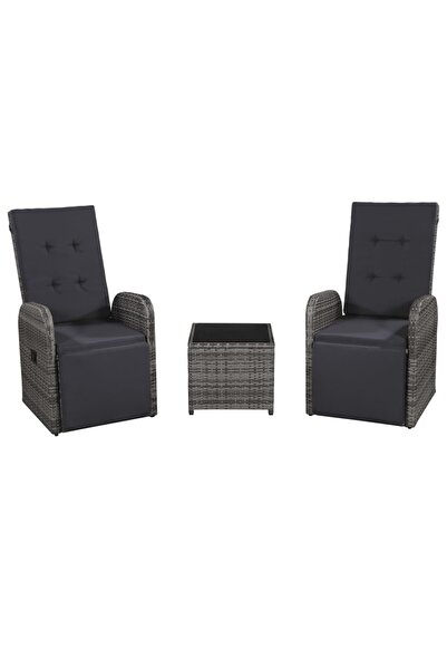 Concept Set mobilier bistro cu perne, 3 piese, gri, poliratan
