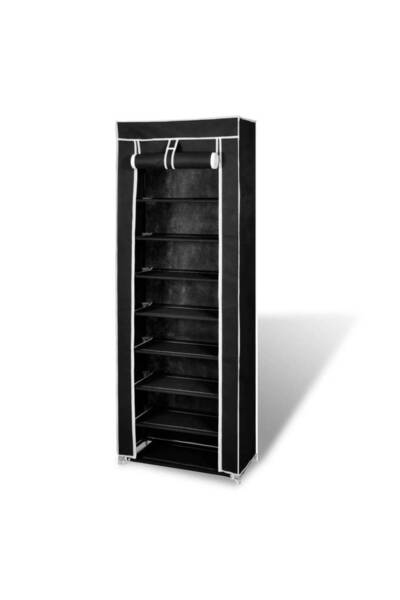 Concept Dulap pantofi cu husă din material textil 57 x 29 x 162 cm, Negru