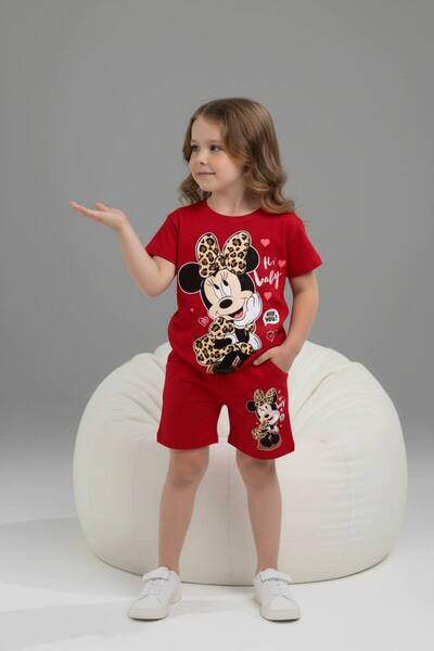 Yağmur Giyim Pjkskt M.Mause Patterned Girl's Short Sleeve Set with Shorts 6600