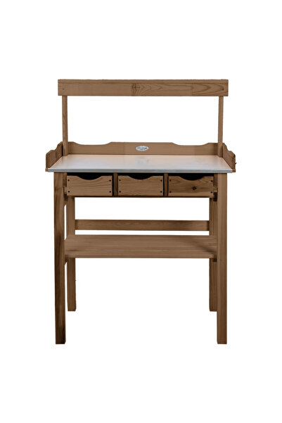 Esschert Design Τραπέζι φύτευσης σπορόφυτων με συρτάρια και ράφι, καφέ