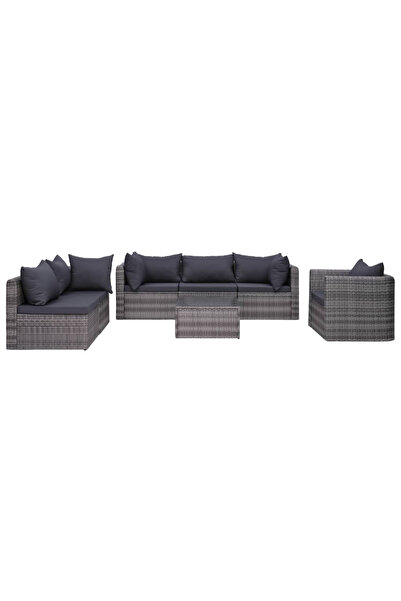 Concept Σετ καναπές κήπου με μαξιλάρια, 7 τεμάχια, γκρι, πολυεστέρας, ρατάν