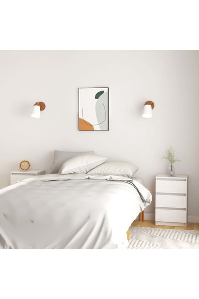 Concept Noptiere, 2 buc, alb, 40x29,5x64 cm, lemn masiv de pin