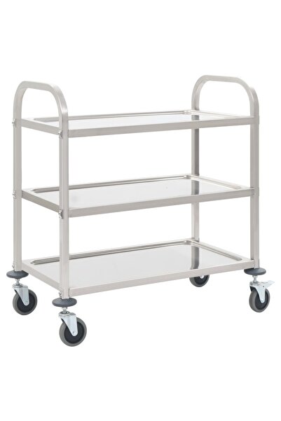 Concept Τροχήλατο τρόλεϊ κουζίνας 3 επιπέδων 96,5x55x90 cm από ανοξείδωτο ατσάλι