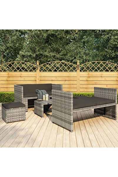 Concept Set mobilier de grădină cu perne, 5 piese, gri, poliratan