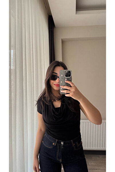 Siner Fashion Women's Black Degaje Collar Soft Blouse, Pack of Cotton