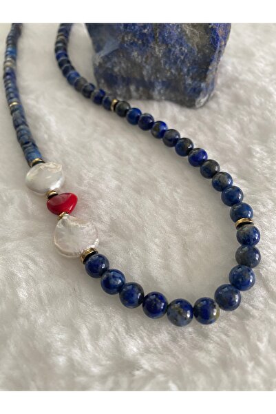 Astrea Butik İNCİ MERCAN LAPİS DOĞAL TAŞ KOLYE BİLEKLİK TAKIM