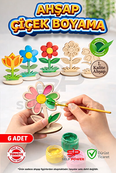 Self Power ÇEŞİTLİ MODELLERDE AHŞAP VAZOLU ÇİÇEK BOYAMA BOYA VE FIRÇA DAHİL