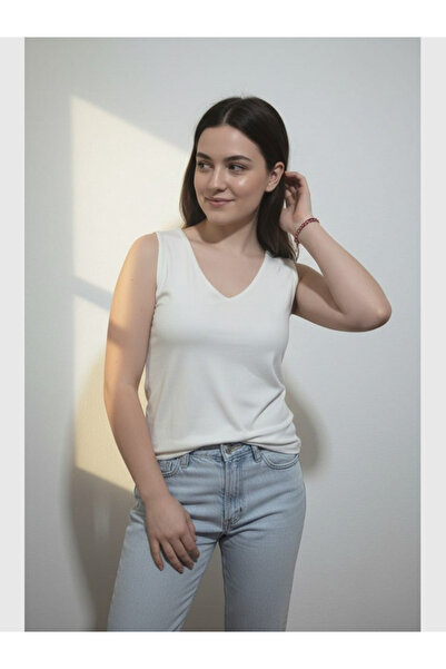 MODA Women's Front and Back V-Neck Viscose Combed Cotton Sleeveless T-Shirt