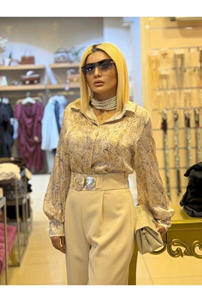 Kokoşum Butik 2206 Shawl Patterned Shirt Beige