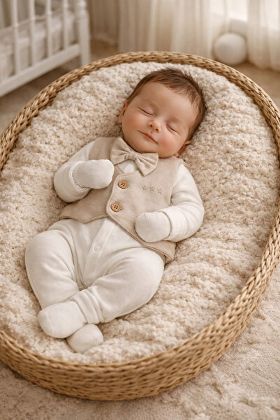 Arin Baby طقم من 5 قطع مع ربطة عنق لحديثي الولادة/طقم زيبيين للأطفال الذكور/ط...