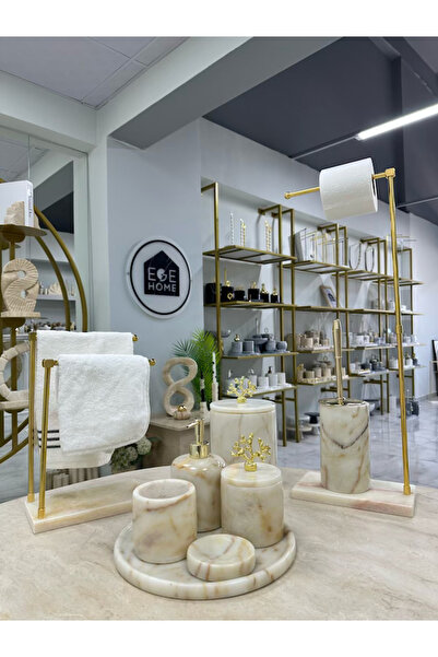 ege gross DEKORATİF DOĞAL ŞEKER MERMER 9 PARÇA GOLD MERCAN BANYO SETİ