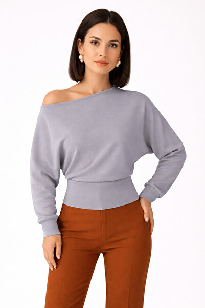 trendalisse Women's Gray Drop-Shoulder Modal Textured Blouse