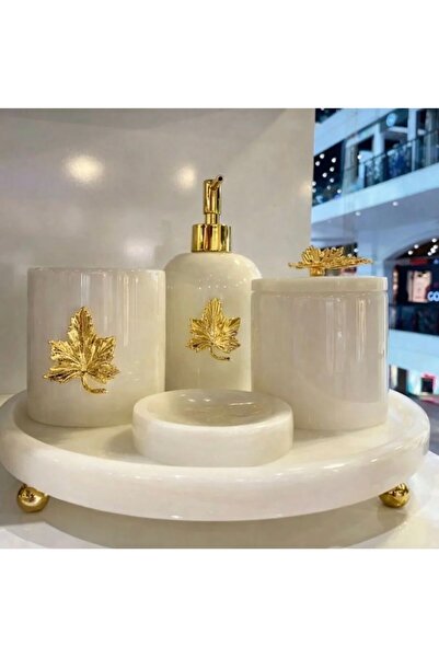 ege gross Dekoratif Beyaz Mermer Banyo Seti Takımı 5 li Tasarım Set