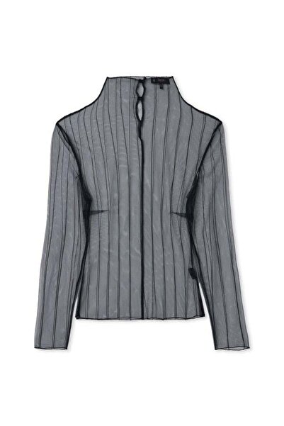 Kokoşum Butik 1264 Striped Sheer Blouse Black