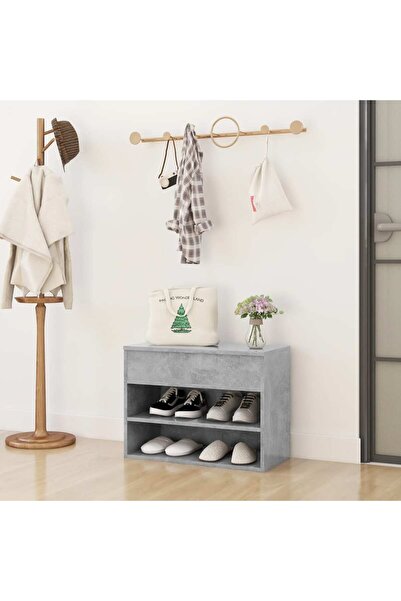 Concept Παγκάκι για παπούτσια, γκρι σκυροδέματος, 60x30x45 cm, μοριοσανίδα