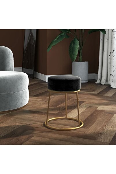 Concept Taburet rotund, negru, catifea