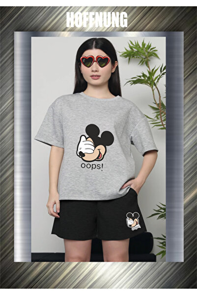 HOFFNUNG Unisex Casual Short Sleeve Set with Mouse Cartoons Print Outdoor Spr...