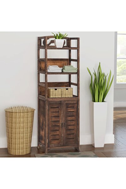 Concept Σκούρο καφέ βιβλιοθήκη 46x24x140 εκ. από μασίφ ξύλο παυλώνιας