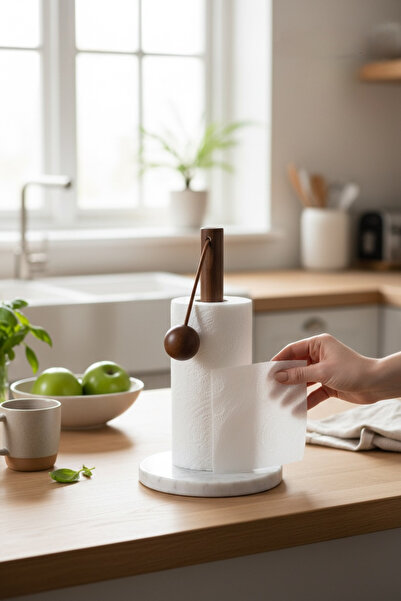 zezedesing Mermer Tabanlı Kağıt Havluluk Akasya Ahşap – Dekoratif Mutfak Havl...