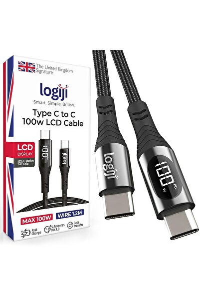 Juo 60W Dijital Led Ekranlı Örgülü USB Type-C to Type-C Hızlı Şarj ve Data Kablosu 1 Metre