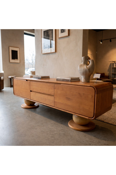 Creawood Pina Masif İthal Çam Tv Ünite - Kavisli Tasarım