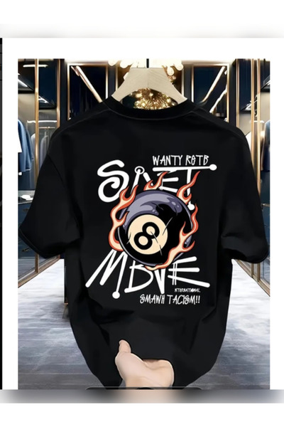 TİMİSİVA Unisex Oversized Printed Crew Neck Short Sleeve Black T-Shirt