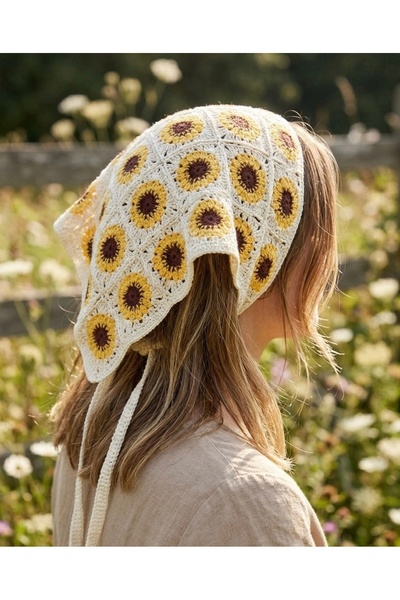 ADAA GIFT Ayçiçek Örgü Bandana - Örgü Bandana