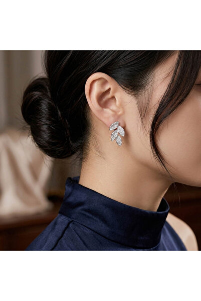 Generic Silver Tone Leaf Drop Earrings – Full Sparkling Stone Pavé | Bridal &...