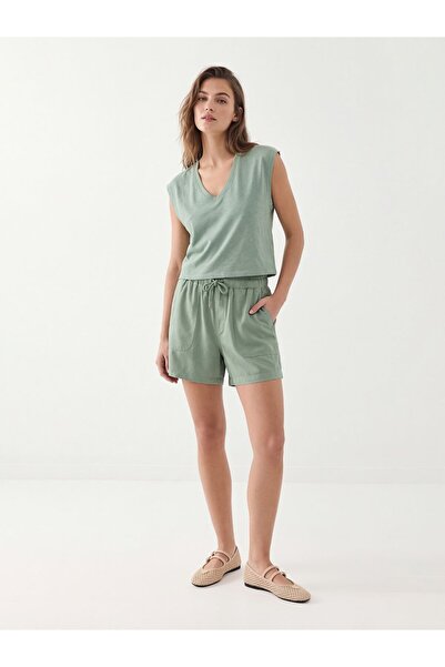 Ltb Basic Green Shorts with Elastic Waistband