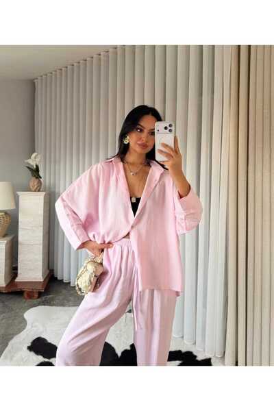 EAS GİYİM Oversized Linen Shirt Pants Suit