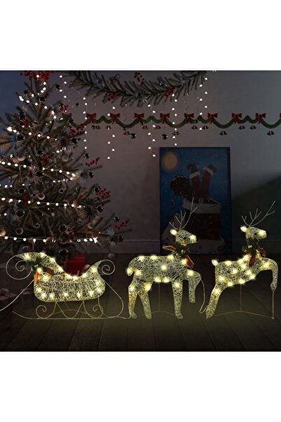 Concept Χριστουγεννιάτικη διακόσμηση με τάρανδο και έλκηθρο, 60 LED, χρυσό, ε...