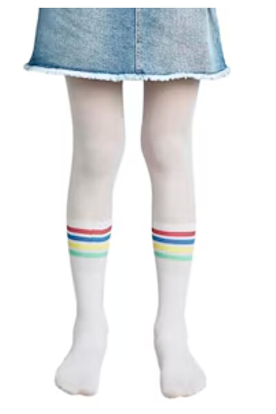Penti Dres fetițe Young ,,Rainbow Stripe'', 30 den- imprimeu dungi colorate, alb