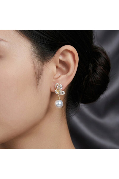 Generic Gold Tone Butterfly & Pearl Drop Earrings – Sparkling Stone Wings | B...