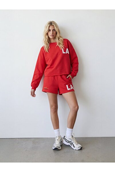 Ltb La Patch Detailed Knitted Red Shorts