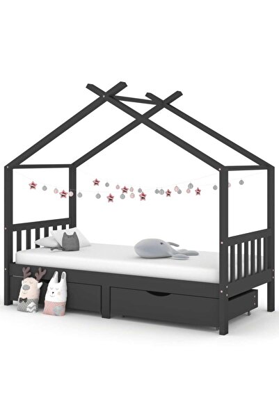 Concept Σκελετός παιδικού κρεβατιού με συρτάρια σκούρο γκρι 90x200 εκ. μασίφ ...