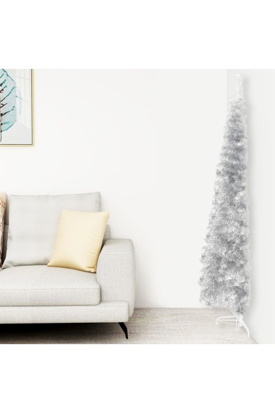 Concept Jumătate brad de Crăciun subțire cu suport, argintiu, 240 cm