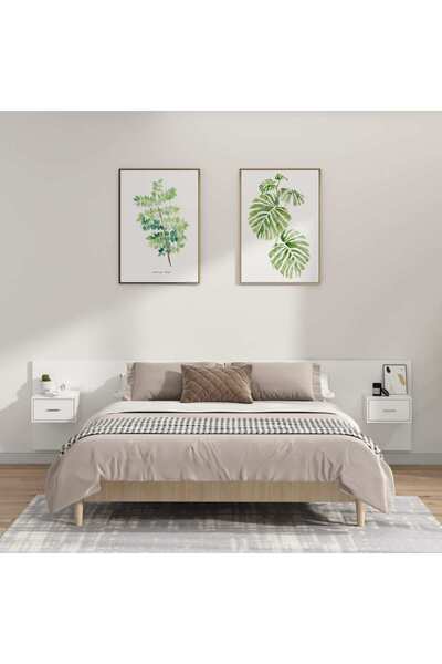 Concept Tăblie de pat cu dulapuri, alb extralucios, lemn prelucrat