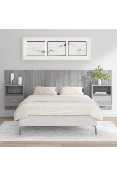 Concept Tăblie de pat cu dulapuri, gri sonoma, lemn prelucrat