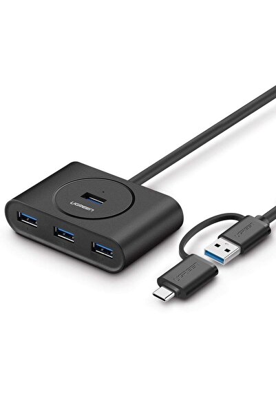 Ugreen USB A/USB C to 4 Port USB 3.0 Hub Çoklayıcı Siyah 1 Metre