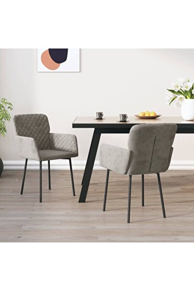 Concept Καρέκλες κουζίνας, 2 τεμ., ανοιχτό γκρι, Βελούδο