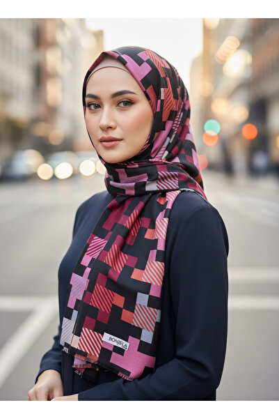 Bonjela Geometric Patterned Women's Scarf – Modern Stylish Soft-Textured Dail...