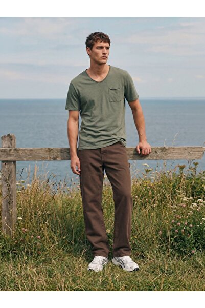 Ltb Cut-Out Wide Collar Pocketed Green T-Shirt