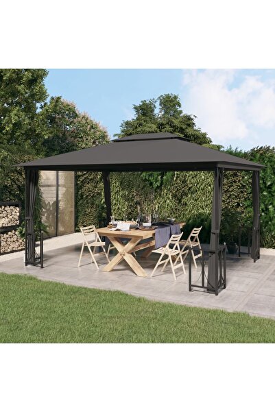 Concept Foișor cu pereți laterali și acoperișuri duble antracit 3x4 m