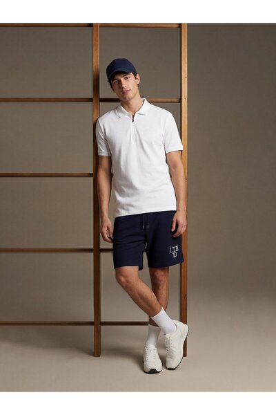 Ltb Λευκό μπλουζάκι με φερμουάρ και λαιμόκοψη polo Πικέ