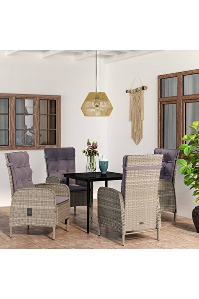 Concept Σετ επίπλων κήπου 5 τεμαχίων με μαξιλάρια, γκρι και μαύρο