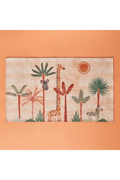 Bella Maison Hayvan Baskılı%100 Polyester Kilim, Somon, 80x150 cm