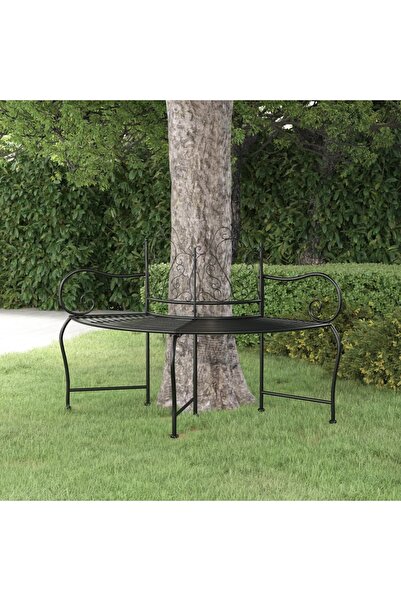 Concept Bancă circulară de copac, negru, 150 cm, oțel